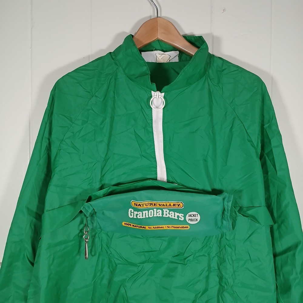 Vintage Nature Valley Granola Bars Windbreaker Mens XL Green Packable Anorak USA
